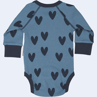 Geggamoja® BLUE HEART Body Shirt, Snap-Bottom, in Organic Cotton