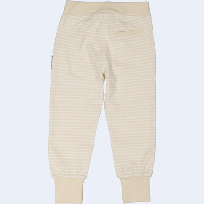 Geggamoja® Organic Cotton Baby/Kids Comfy Pants - BEIGE/WHITE STRIPE