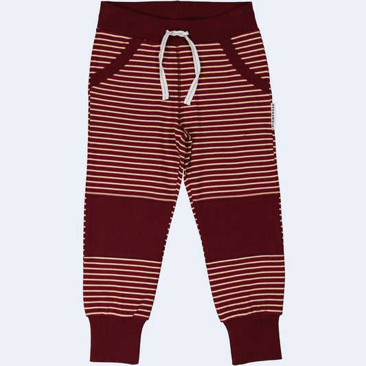 Geggamoja® Organic Cotton Baby/Kids Comfy Pants - BURGUNDY/PEACH STRIPE