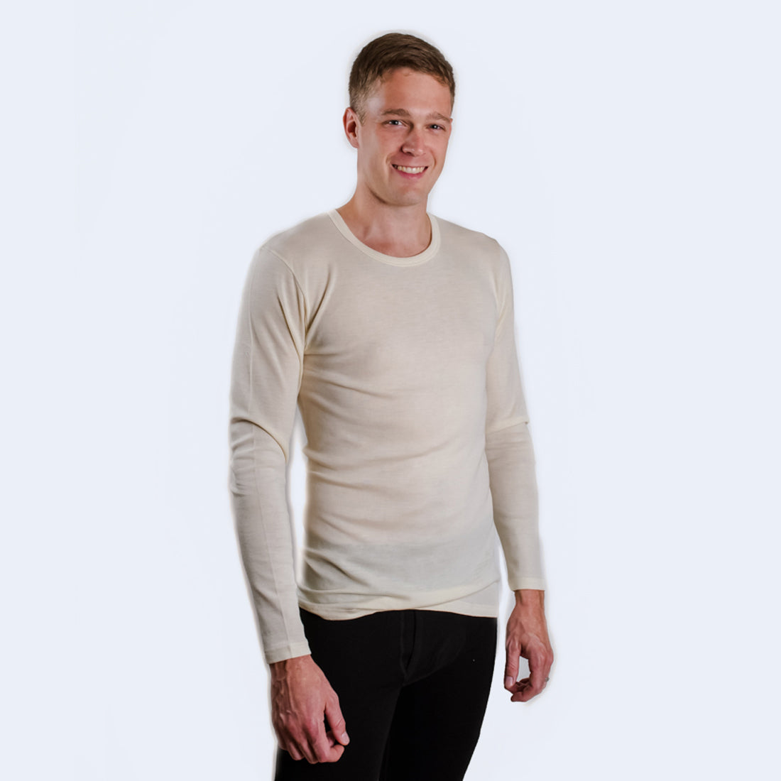Men's Long-Sleeved Vest Top In Organic Merino Wool/Silk Blend