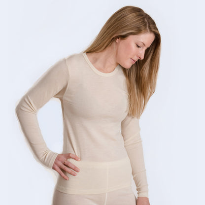 HOCOSA "Sport" Organic Merino Wool Long-Sleeve Undershirt for Men or Women, Round-neck, in Natural White