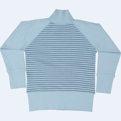 Geggamoja® Classic Swedish "Zipsweater" in Organic Cotton Jersey - LIGHT BLUE STRIPE