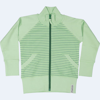 Geggamoja® Classic Swedish "Zipsweater" in Organic Cotton Jersey - LIME GREEN STRIPE