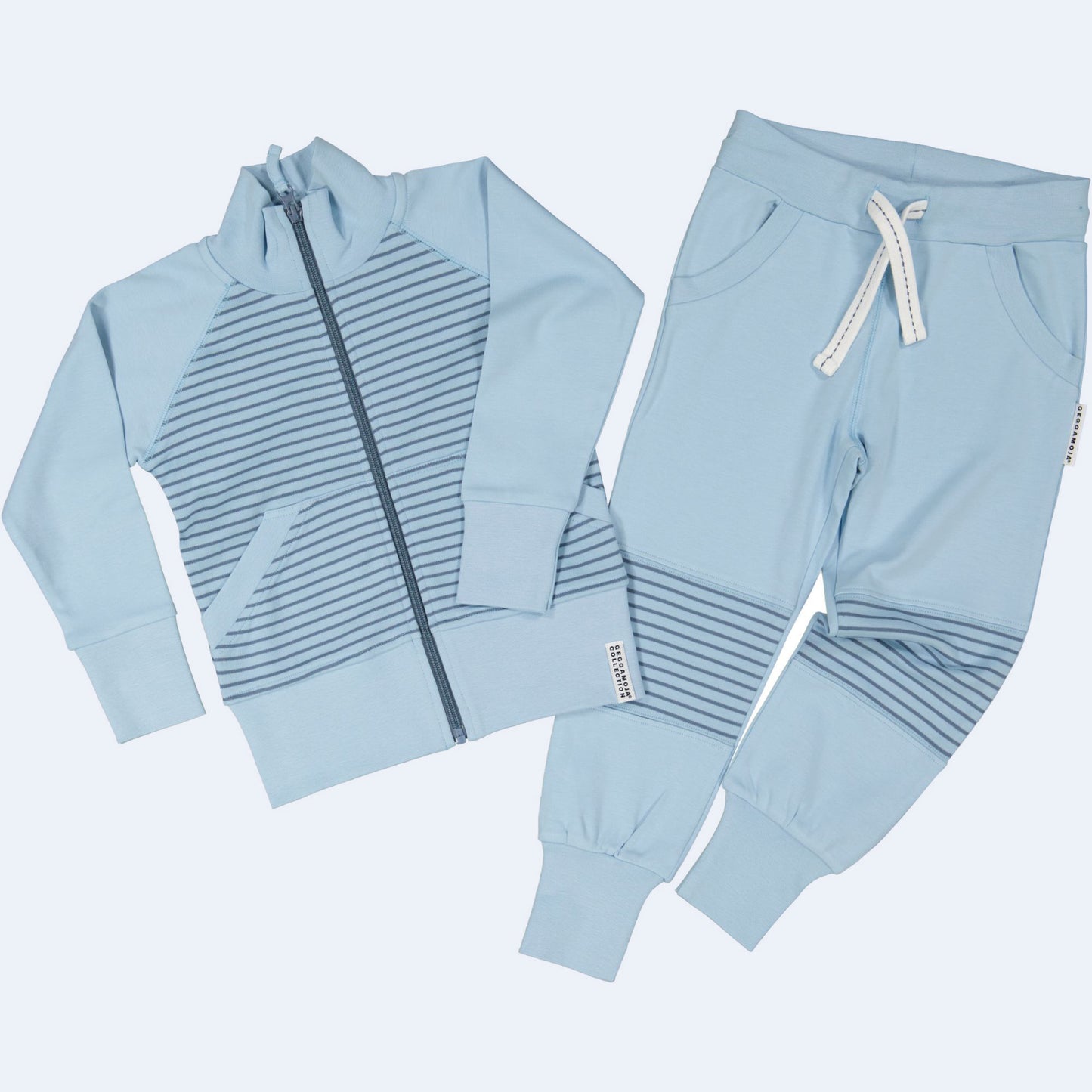 Geggamoja® Classic Swedish "Zipsweater" in Organic Cotton Jersey - LIGHT BLUE STRIPE
