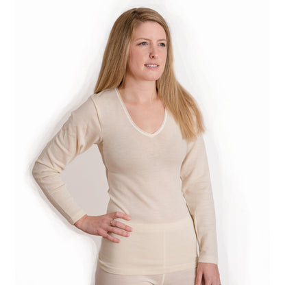 OUTLET Hocosa Organic Wool/Silk Women's Long-Sleeve V-Neck Undershirt
