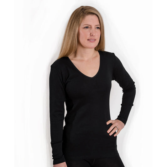 OUTLET Hocosa Organic Wool/Silk Women's Long-Sleeve V-Neck Undershirt