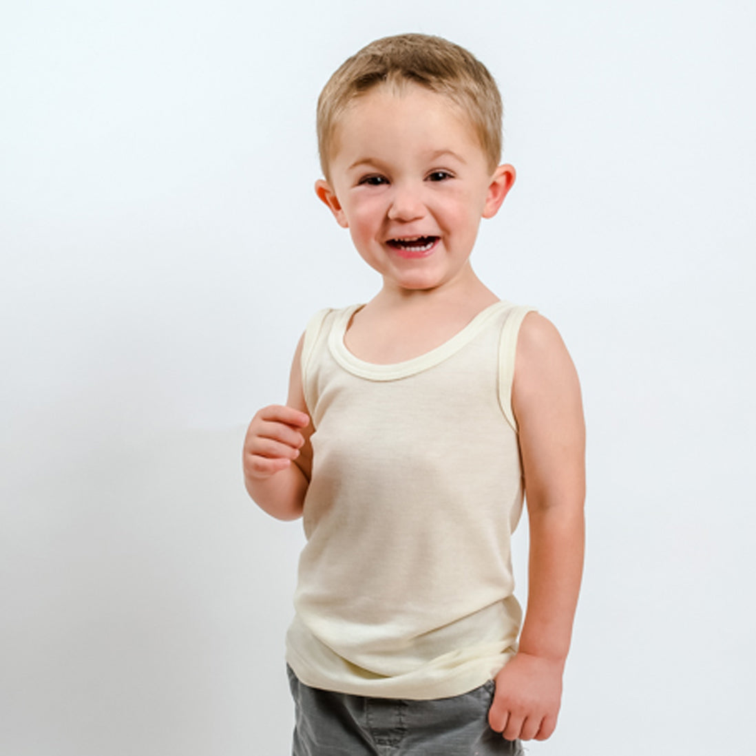 HOCOSA Kids' Organic Merino Wool Sleeveless Undershirt - NATURAL WHITE