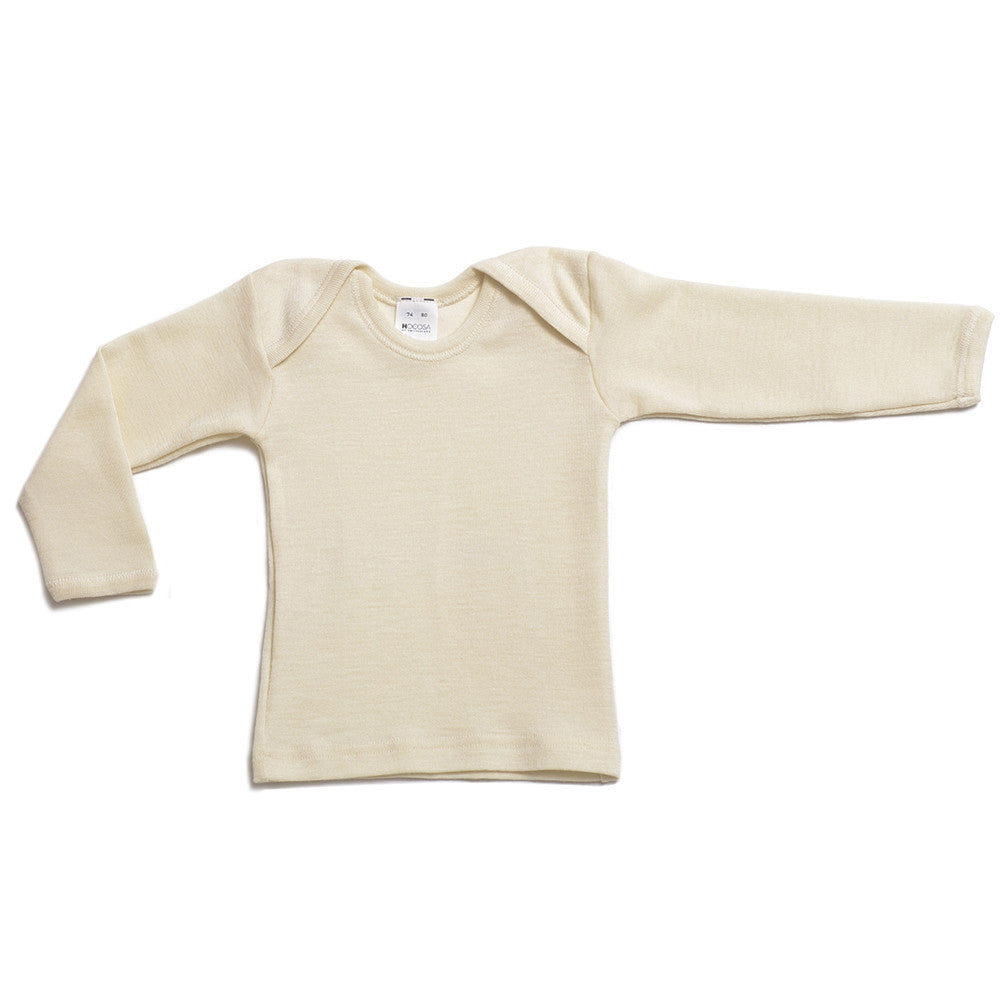 HOCOSA Organic Wool/Silk Baby Shirt with Long Sleeves, Envelope Neckline